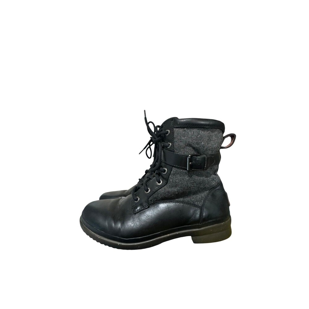 UGG Kesey Waterproof Ankle Boots Women Size 8.5 Black Leather Shearling Side Zip